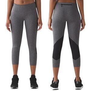 Lululemon Leggings Womens Size 4 Gray Black Pace‎ Rival Crop Luxtreme Gym Yoga